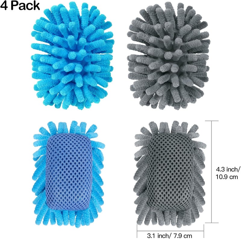 SITHON 4 Pieces Magnetic Microfiber Shag Whiteboard Eraser, Washable Microfiber Shag Dry Erase Board Eraser for Markers, Chalk, Home and Office (Gray/Blue) - Image 2